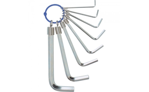 （株）エイト  004-5NP  エイト　六角棒スパナ　標準寸法　リング付　ニッケル８本セット　３／３２～３／８