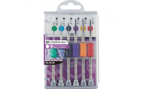 （株）ベッセル  TD-58  ベッセル　精密ヘックスドライバーセット　ＴＤ‐５８　６サイズ入り
