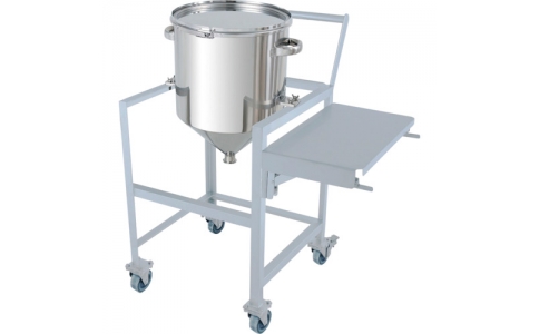 日東金属工業(株)  HT-CTL-ASCA-43  日東 ホッパー型バンド式密閉容器 65L 架台付(作業台・取っ手・蓋置付)