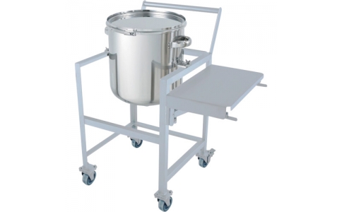 日東金属工業(株)  DT-CTL-ASCA-39  日東 鏡板型バンド式密閉容器 45L 架台付(作業台・取っ手・蓋置付)