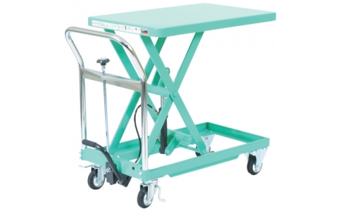 トラスコ中山（株）  HLF-500B  ＴＲＵＳＣＯ　フット式ハンドリフター５００ｋｇテーブル９００×６００青