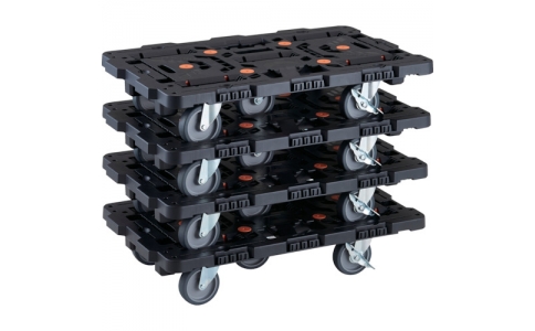 トラスコ中山（株）  BT700J5S2-E100-M4  ＴＲＵＳＣＯ　まとめ買い　連結式樹脂製平台車　ビートル　７００Ｘ４５０　自在５輪　内２輪ストッパー付　４台セット