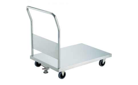 トラスコ中山（株）  AS-1-100TBU-S  ＴＲＵＳＣＯ　ステンレス台車　オールステン台車　１２００Ｘ７５０　Φ１００帯電防止Ｕ車輪　ストッパー付