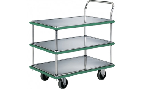 トラスコ中山（株）  SUS308AEU  ＴＲＵＳＣＯ　オールステンレス製運搬車　片袖３段型　９１０Ｘ６１０　ウレタン車