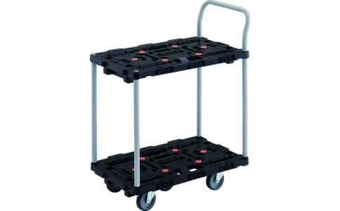 トラスコ中山（株）  BT724J5-E100  ＴＲＵＳＣＯ　連結式樹脂製２段台車　ビートル　７００Ｘ４５０　自在５輪　ハンドル付