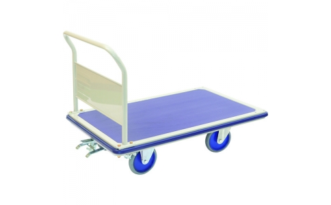 金沢車輛（株）  NHT-506E  金沢　特大型スチール台車　ハンドル固定式　フットブレーキ付　低床型