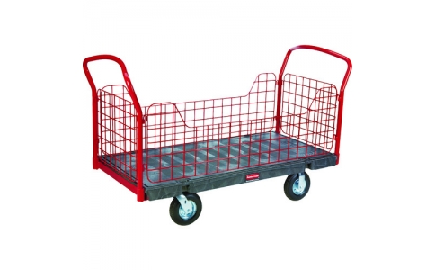 ニューウェルブランズ・ジャパン合同会社  448507  ラバーメイド　金網台車　サイドパネルプラットフォームトラック　長さ１４２２×幅６１５×高さ３２０ｍｍ　ハンドル高さ１０５４ｍｍ　均等荷重５４４ｋｇ