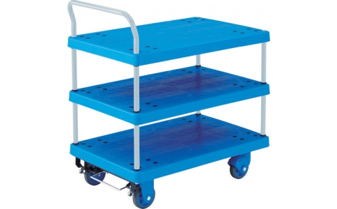 トラスコ中山（株）  TP-X705S  ＴＲＵＳＣＯ　樹脂台車　グランカート　サイレント　３段片袖　７１８Ｘ４６８　ストッパー付