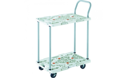 トラスコ中山（株）  MPK-6024S-B  ＴＲＵＳＣＯ　樹脂製台車　２段式ルートバン　６００Ｘ４００　ハンドル付　ストッパー付　青