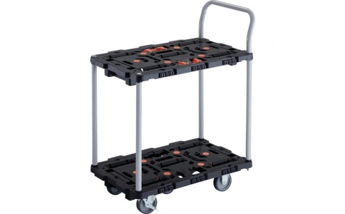 トラスコ中山（株）  BT724J3S2-E100T  ＴＲＵＳＣＯ　連結式樹脂製２段台車　ビートル　７００Ｘ４５０　自在３輪　内２輪ストッパー付　とめたろう　ハンドル付