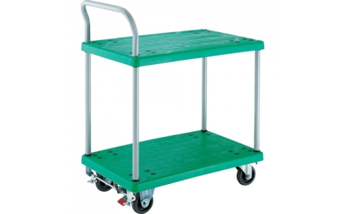 トラスコ中山（株）  TP-704S  ＴＲＵＳＣＯ　樹脂台車　グランカート　２段片袖　７１８Ｘ４６８　ストッパー付