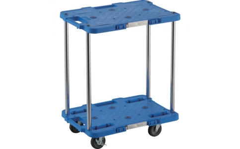 トラスコ中山（株）  MPB-502JS-B  ＴＲＵＳＣＯ　樹脂製台車　ルートバン　２段式　３７０Ｘ５００　４輪自在ストッパー付　青