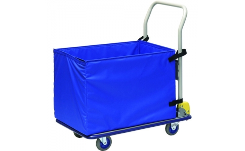 金沢車輛（株）  NHT-107E  金沢　小型スチール台車　ハンドル折りたたみ式　折りたたみ収納箱付（フタ無）