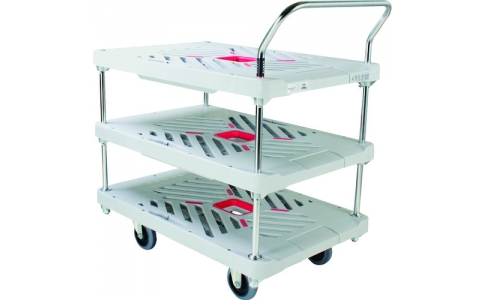 花岡車輛（株）  XA-BT3  ダンディ　プラスチック台車　ダンディＸシリーズ　タイプＸＡ　３段テーブル片ハンドル式　Ｗ９３５×Ｄ６０５