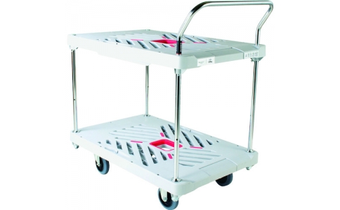 花岡車輛（株）  XA-BT2  ダンディ　プラスチック台車　ダンディＸシリーズ　タイプＸＡ　２段テーブル片ハンドル式　Ｗ９３５×Ｄ６０５