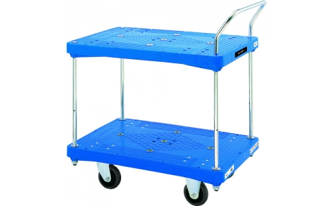 花岡車輛（株）  PA-BT2-GS  ダンディ　プラスチック台車　ダンディＰシリーズ　タイプＰＡ　２段テーブル片ハンドル式　サイレントキャスター仕様　Ｗ９０５×Ｄ６０５