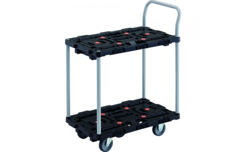 トラスコ中山（株）  BT724J3-E100T  ＴＲＵＳＣＯ　連結式樹脂製２段台車　ビートル　７００Ｘ４５０　自在３輪　とめたろう　ハンドル付