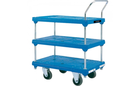 花岡車輛（株）  PH-BT3-AC  ダンディ　プラスチック台車　ダンディＰシリーズ　タイプＰＨ　３段テーブル片ハンドル式　抗ウイルスハンドル仕様　Ｗ８０５×Ｄ５１０