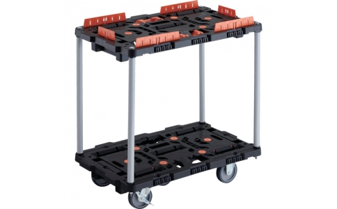 トラスコ中山（株）  BT720KJ3S2-E100T  ＴＲＵＳＣＯ　連結式樹脂製２段台車　ビートル　７００Ｘ４５０　自在３輪　内２輪ストッパー付　柵　とめたろう付　ハンドルなし