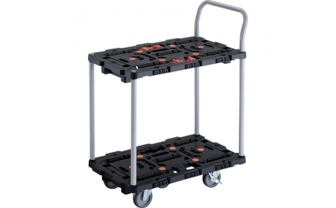 トラスコ中山（株）  BT724J5S2-E100T  ＴＲＵＳＣＯ　連結式樹脂製２段台車　ビートル　７００Ｘ４５０　自在５輪　内２輪ストッパー付　とめたろう　ハンドル付