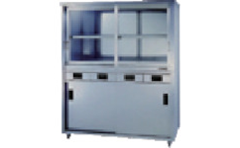 （株）東製作所  ACS-1200YG  アズマ　上下二段式ステンレス保管庫　上部ガラス引違戸１２００×７５０×１８００