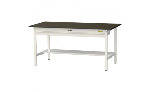 山金工業（株）  SLM-1575WT-BRW  ヤマテック　ワークテーブルＬＡＢシリーズ　固定式Ｈ７４０ｍｍ　ワイド引出し・半面棚板付　指紋レスメラミン天板　Ｗ１５００×Ｄ７５０