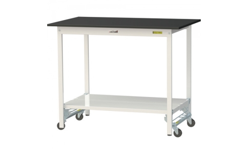 山金工業（株）  SLKUH-1275TT-BKW  ヤマテック　ワークテーブルＬＡＢシリーズ　ワンタッチ移動タイプＨ９５０ｍｍ　全面棚板付　ケミテクト天板　Ｗ１２００×Ｄ７５０