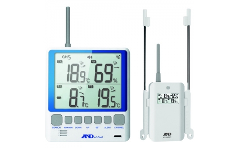 （株）エー・アンド・デイ  AD5663-00A00  Ａ＆Ｄ　ワイヤレス・マルチチャンネル温湿度計（親機・子機セット）　ＡＤ５６６３　一般（ＩＳＯ）校正付（検査成績書＋トレサビリティ体系図）