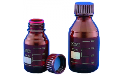 東京硝子器械（株）  371-05-21-68  ＴＧＫ　ねじ口びん　茶　赤キャップ付　１５０ｍＬ