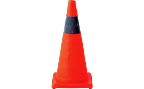 （株）日本緑十字社  116207  緑十字　伸縮式三角コーン　橙　伸縮コーン－ＹＲ（大）　高さ６２０ｍｍ（ベース２９５ｍｍ角）　反射材付