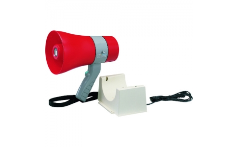 （株）日本緑十字社  145011  緑十字　ハンド型メガホン（防滴タイプ）　メガホン－２１５ＣＳ　口径１５５×全長２５０ｍｍ　サイレン音付