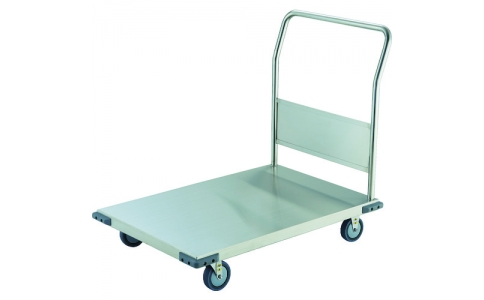 トラスコ中山（株）  AS-1B-100DU  ＴＲＵＳＣＯ　オールステンレス製運搬車　オールステンレス台車（固定ハンドルタイプ・コーナーバンパー付・導電ウレタン車輪）　１２００×７５０