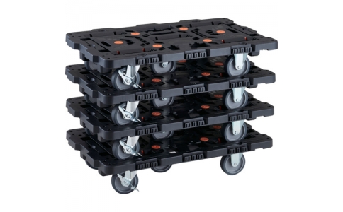 トラスコ中山（株）  BT700J3S2-E100-M4  ＴＲＵＳＣＯ　まとめ買い　連結式樹脂製平台車　ビートル　７００Ｘ４５０　自在３輪　内２輪ストッパー付　４台セット