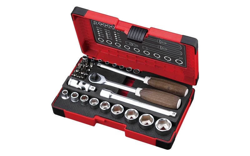 VESSEL Wood-Compo Socket Wrench Set No.HRW2303M-W(1/4″sq, 3/8sq)